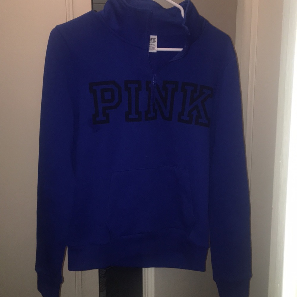 Pink pull  over dodger blue sweater